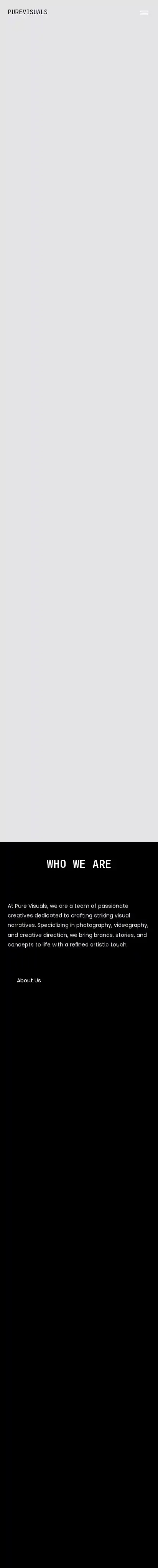 PureVisuals home page on mobile