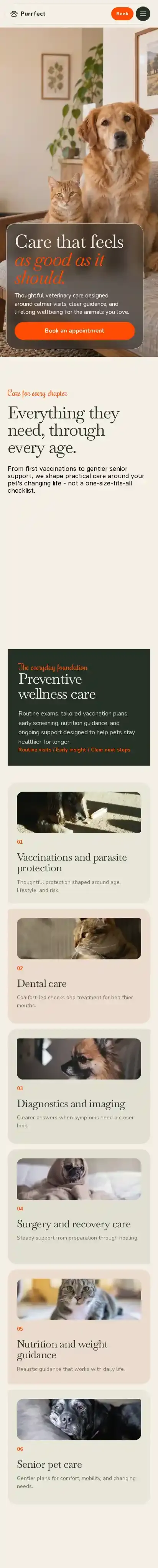 Purrfect home page on mobile