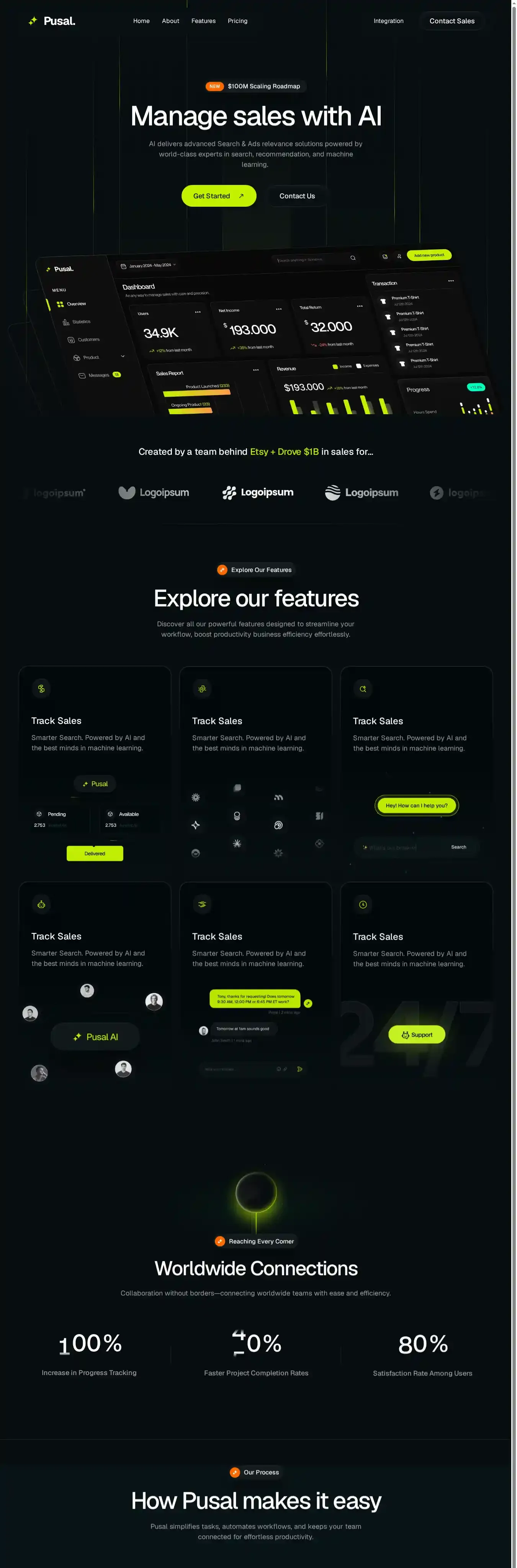 Pusal home page on desktop