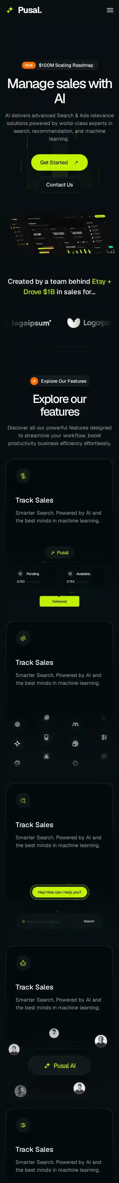 Pusal home page on mobile