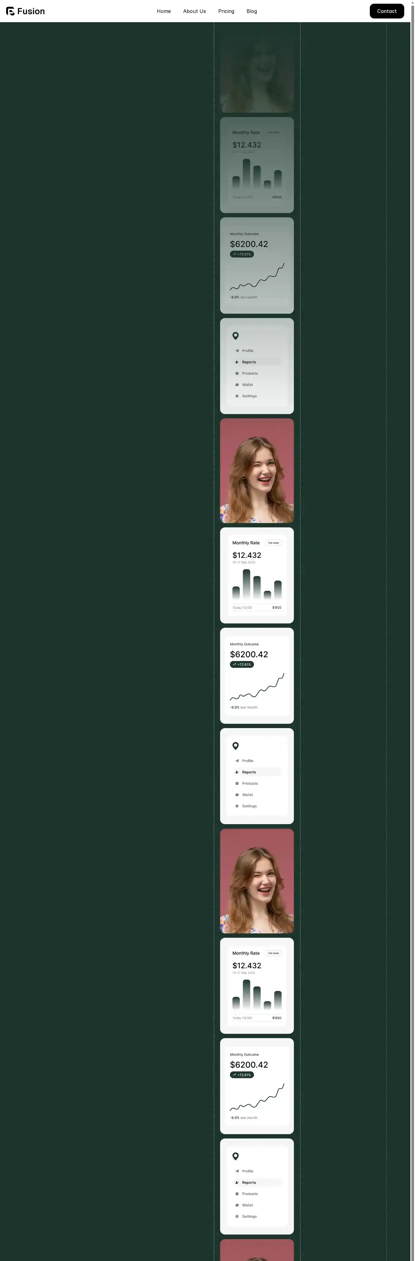 Pusion home page on desktop