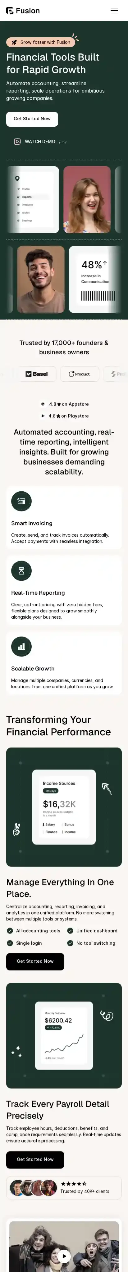 Pusion home page on mobile