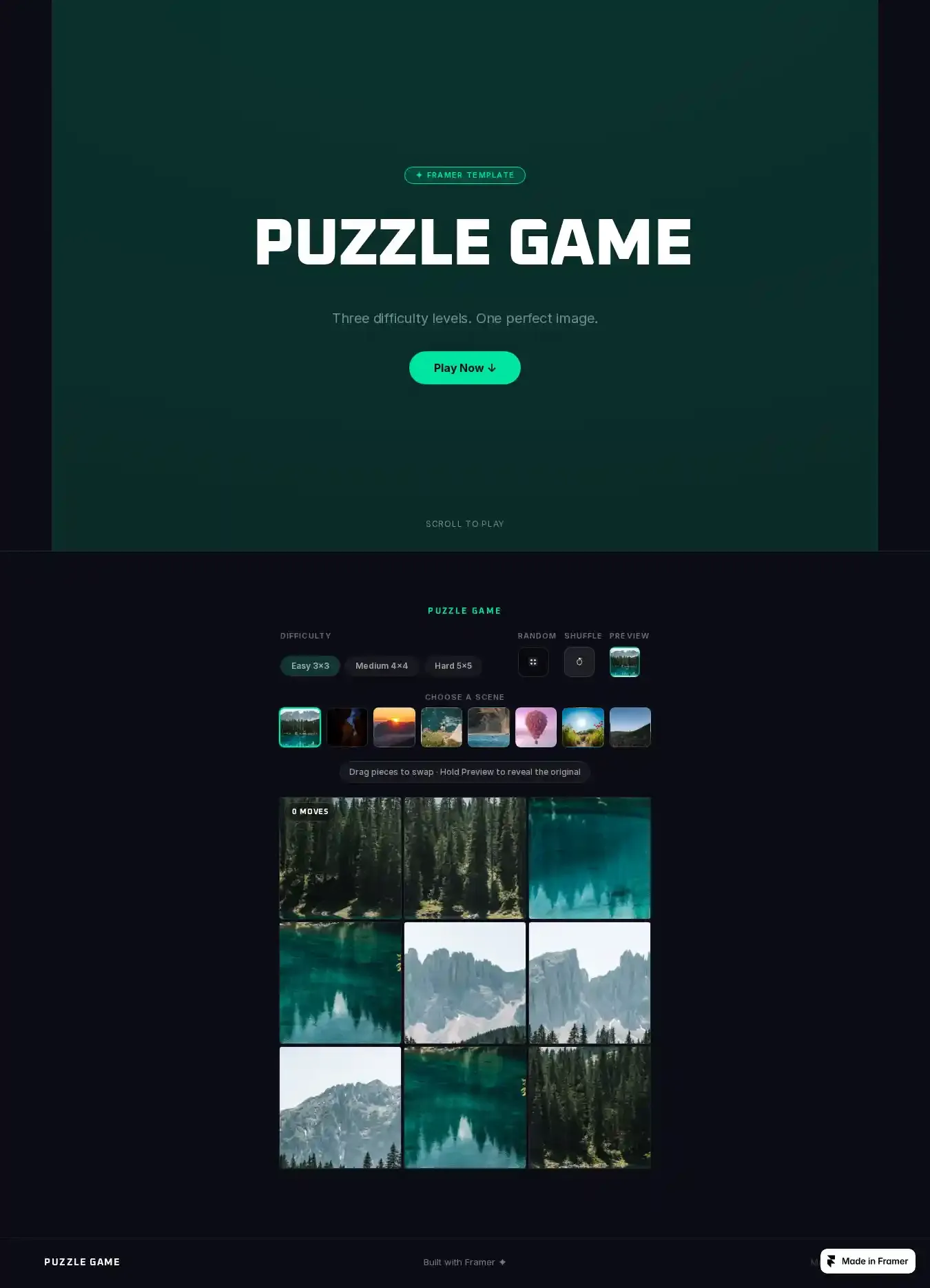 Puzzle Game home page on desktop