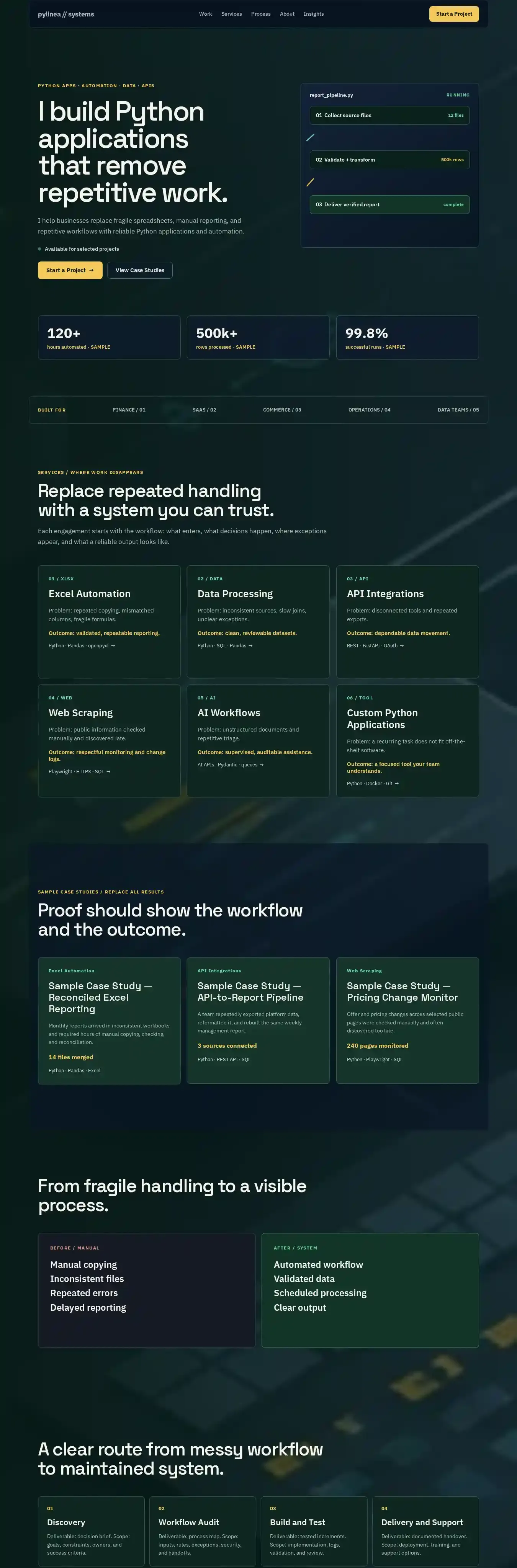 Pylinea home page on desktop