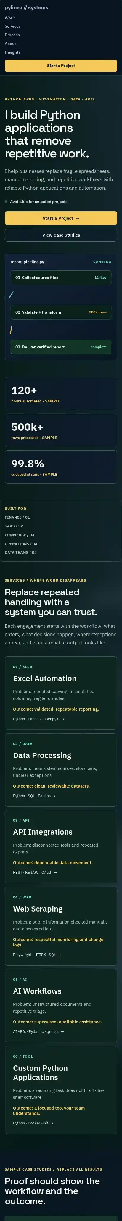 Pylinea home page on mobile