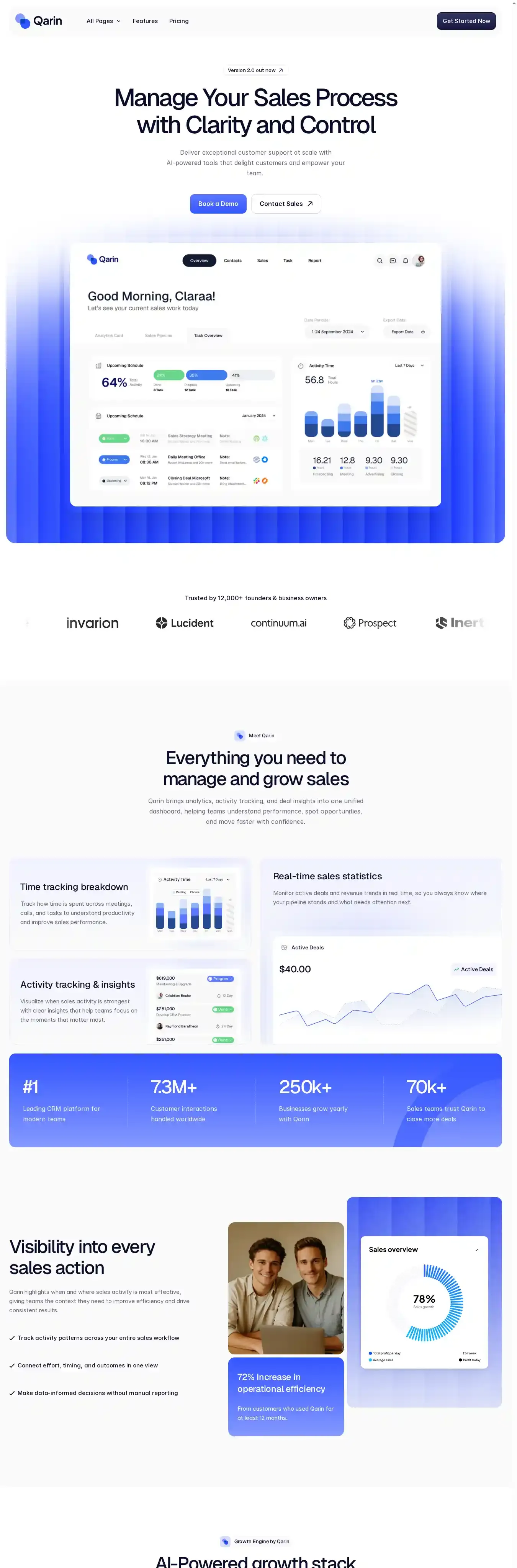 Qarin home page on desktop