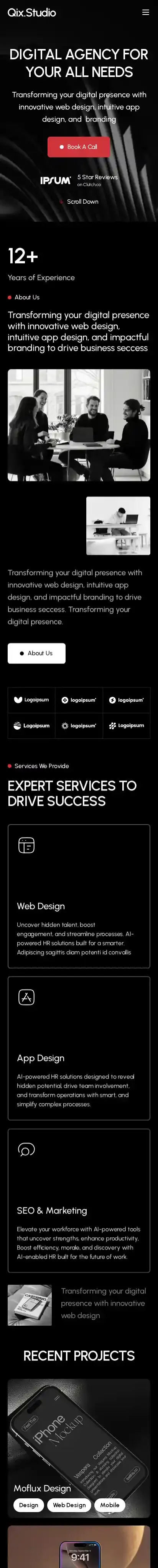 QixStudio home page on mobile