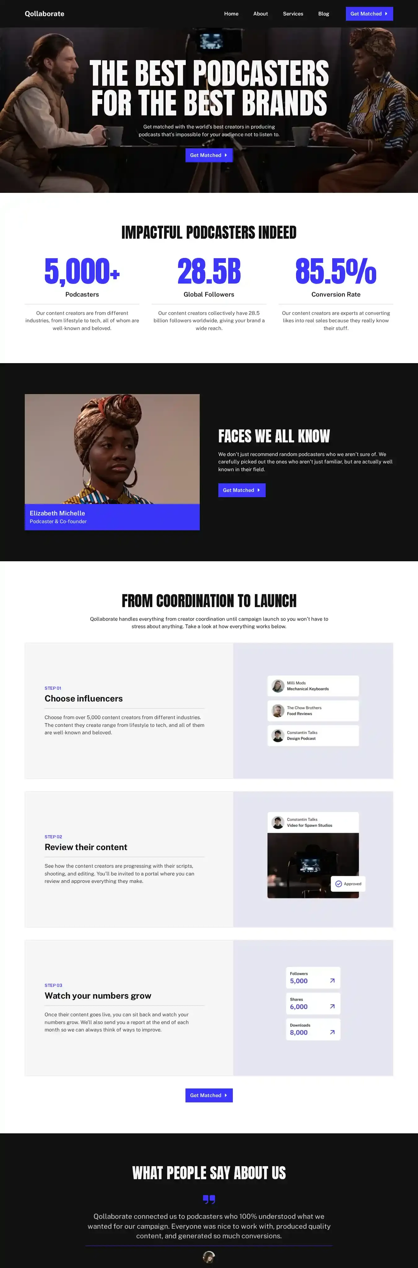 Qollaborate home page on desktop