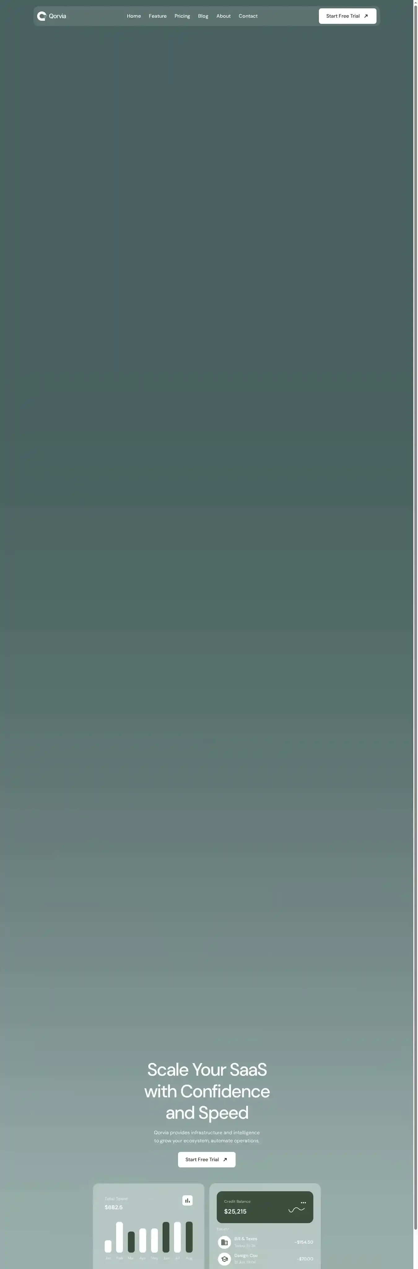 Qorvia home page on desktop