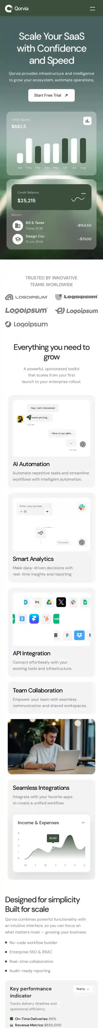 Qorvia home page on mobile