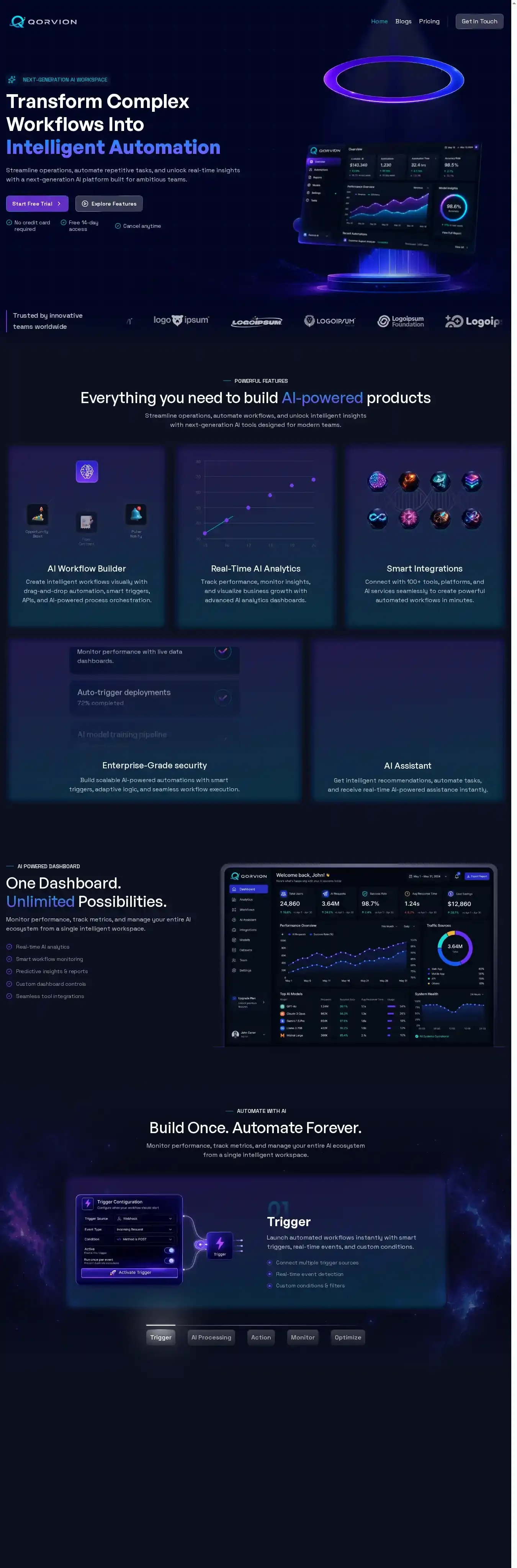 Qorvion home page on desktop