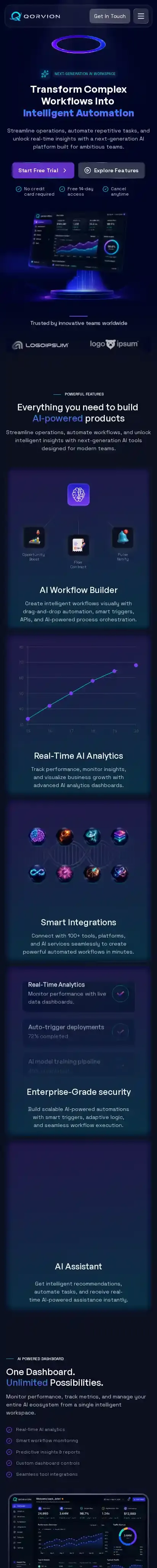 Qorvion home page on mobile