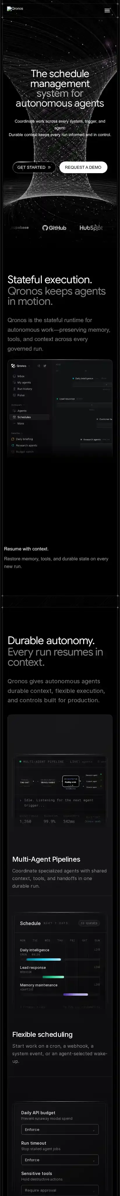 Qronos home page on mobile