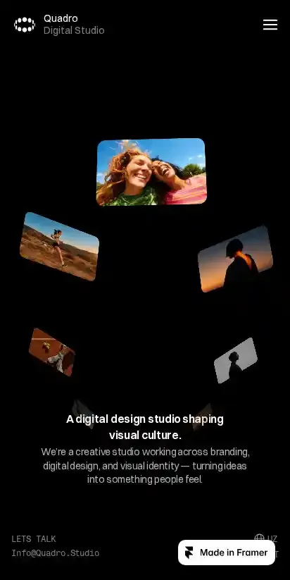 Quadro Studio home page on mobile