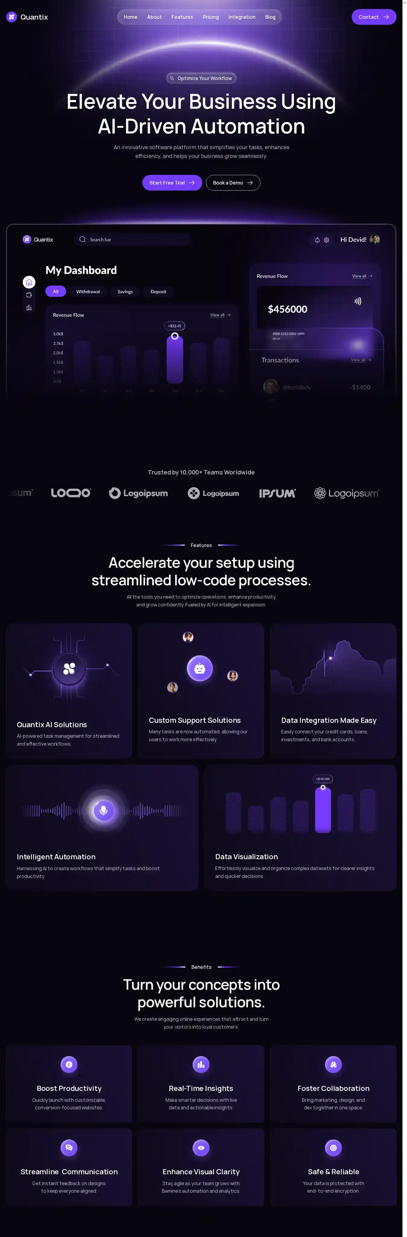 Quantix Pro home page on desktop