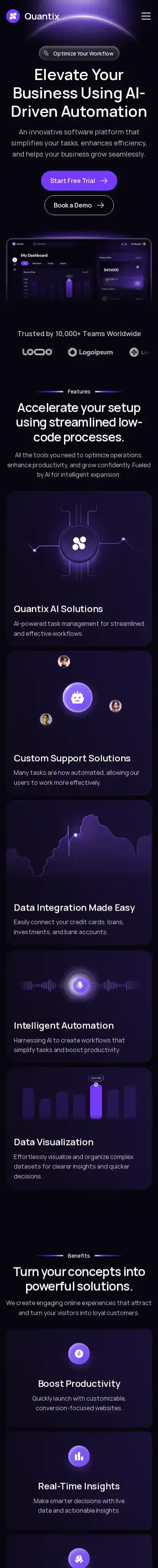 Quantix Pro home page on mobile