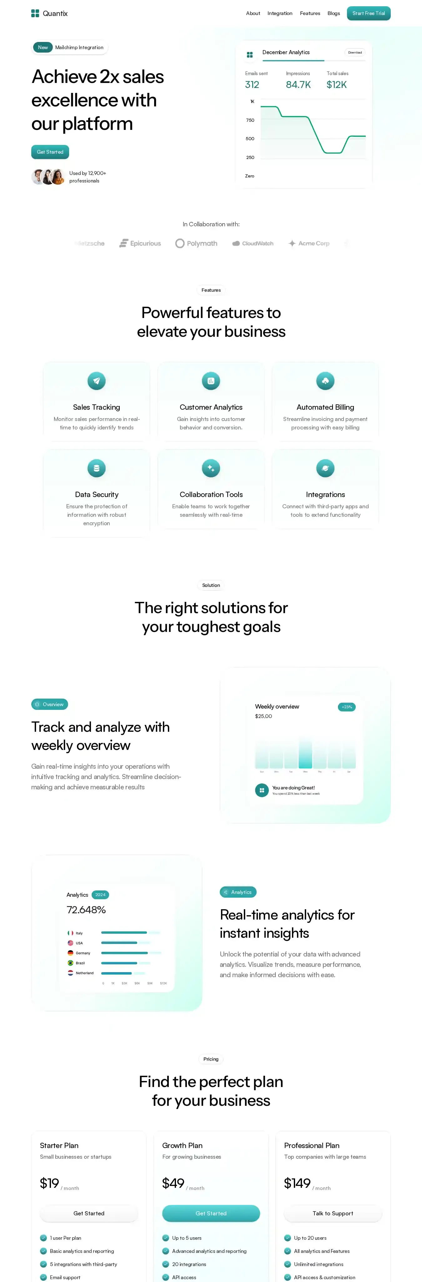 Quantix home page on desktop
