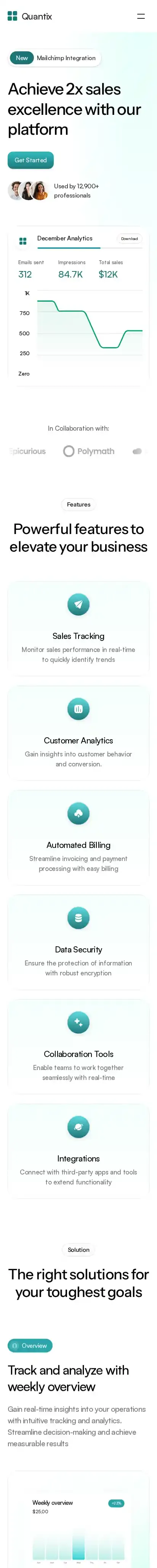 Quantix home page on mobile