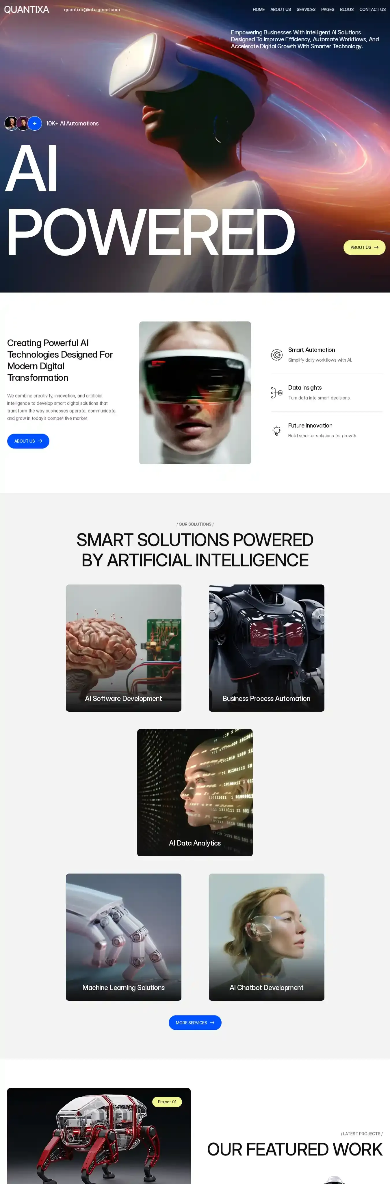 Quantixa home page on desktop