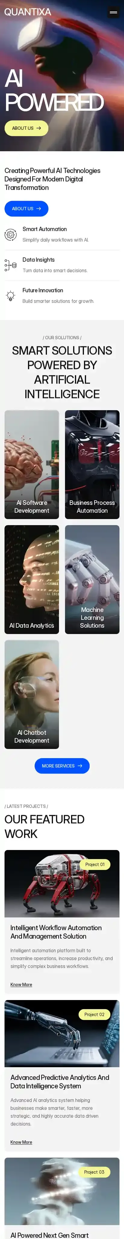 Quantixa home page on mobile