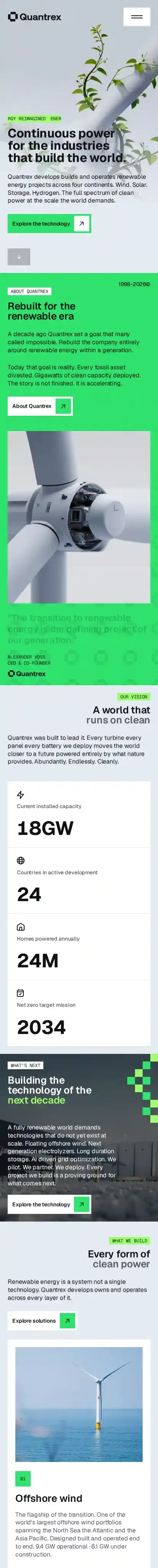 Quantrex home page on mobile