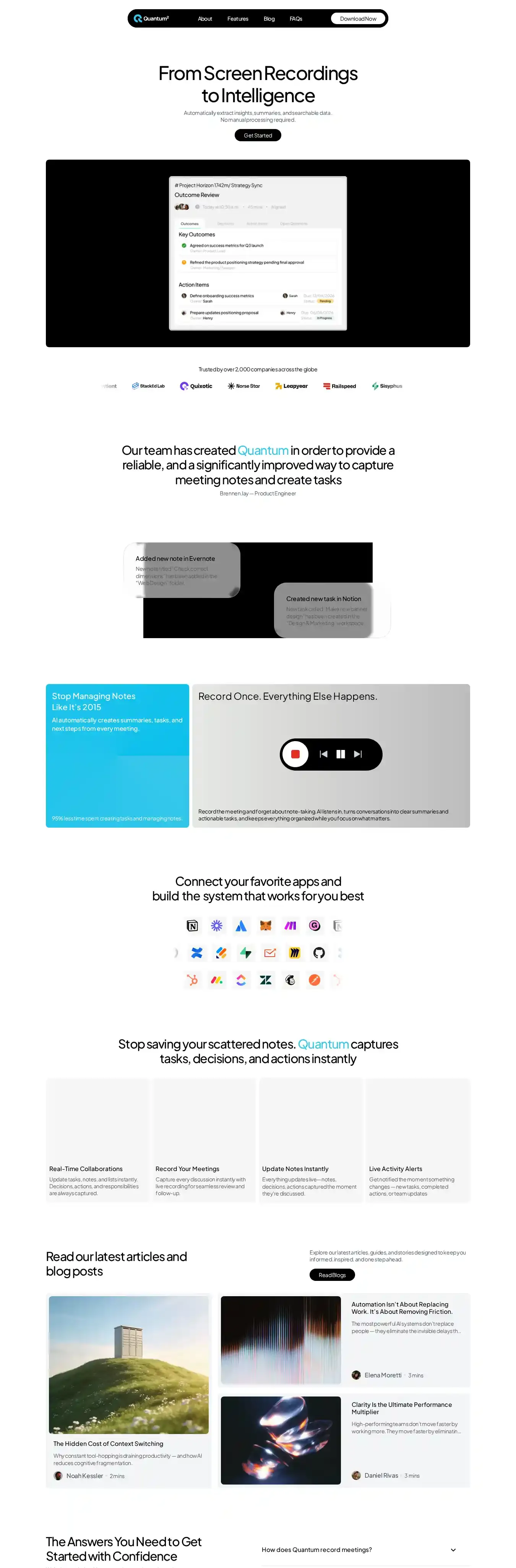 Quantum 2 home page on desktop
