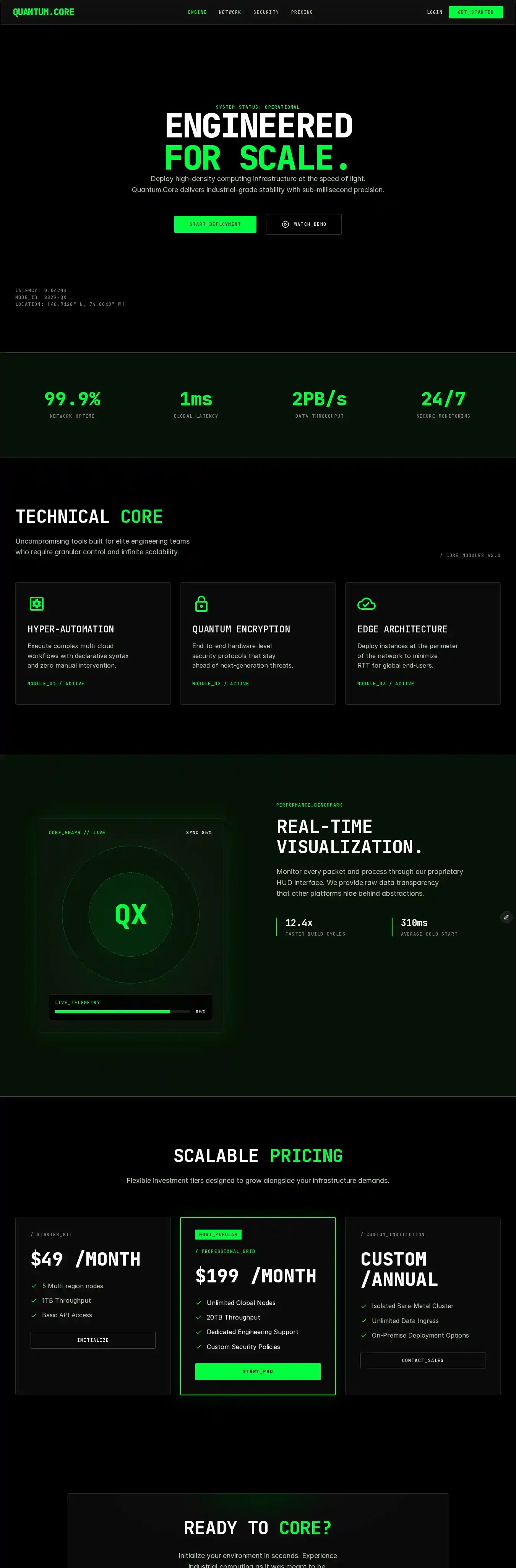 Quantum.core home page on desktop