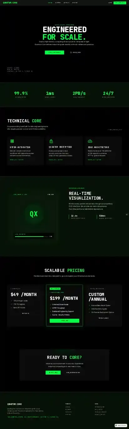 Quantum.core home page on mobile