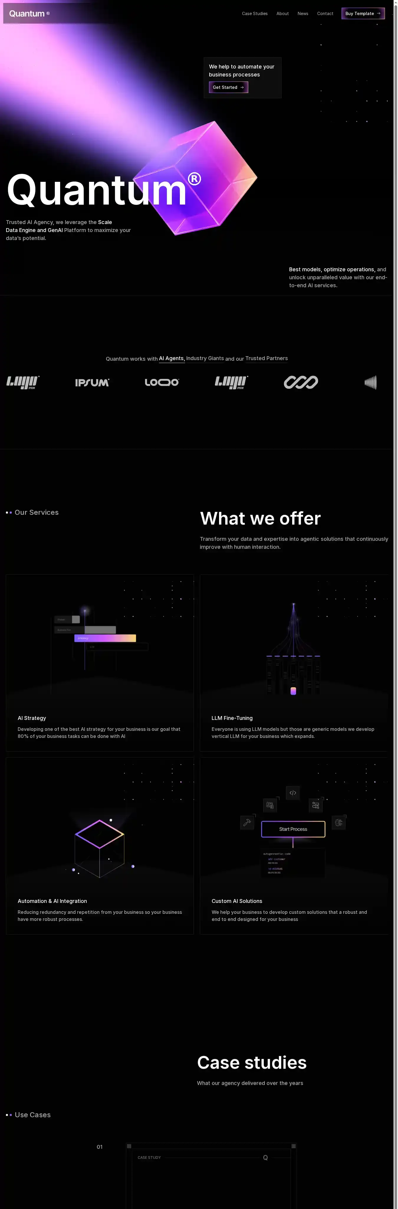 Quantumm home page on desktop