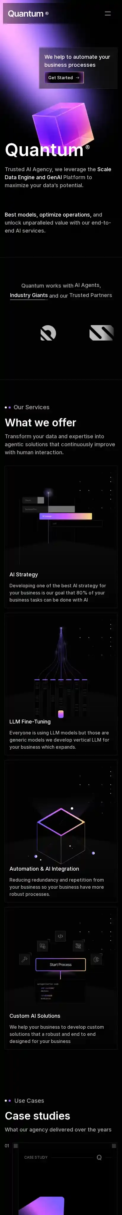 Quantumm home page on mobile