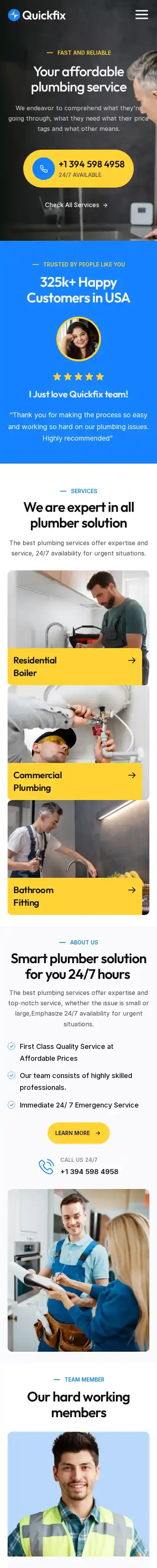 QuickFix home page on mobile
