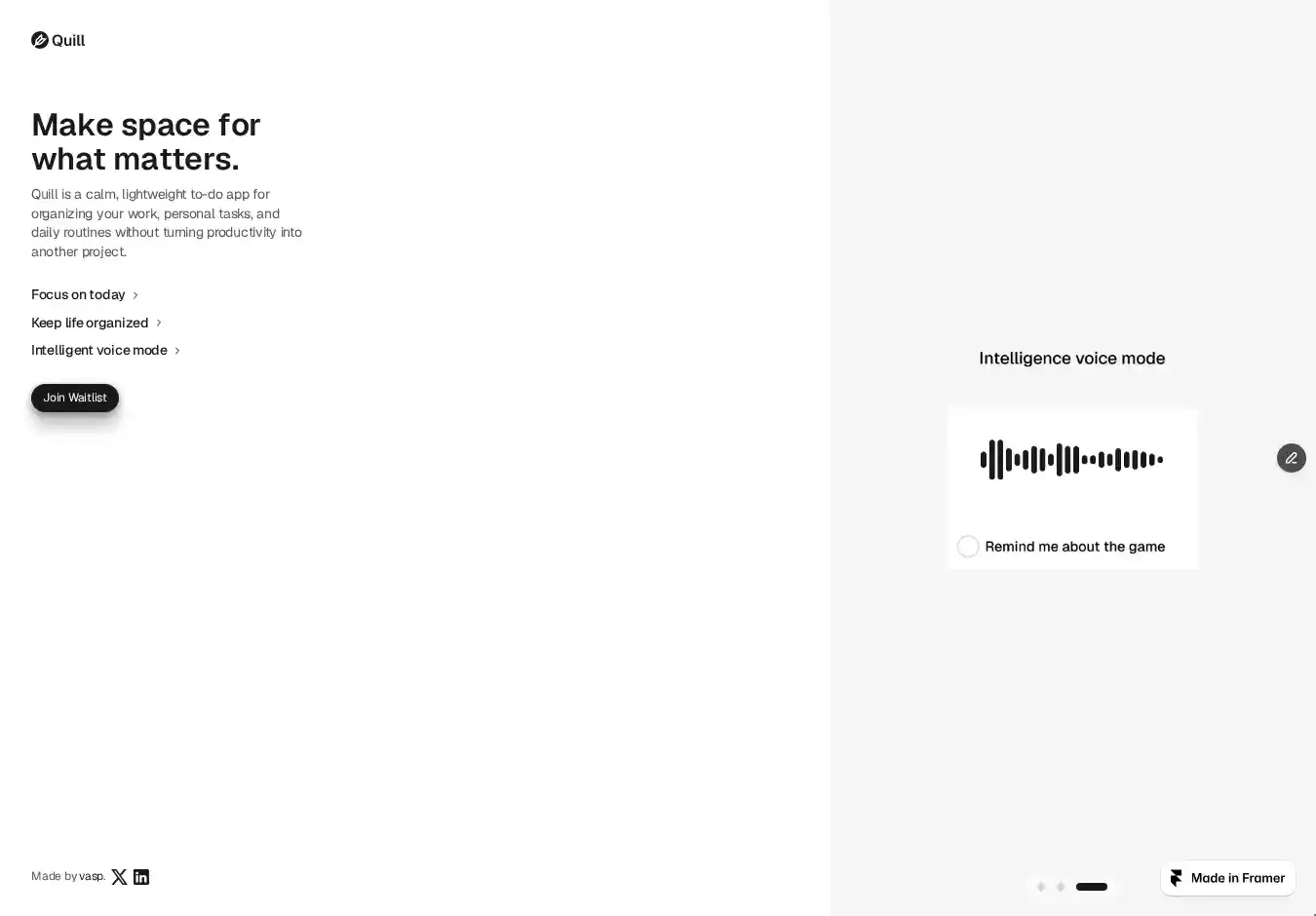 Quill App home page on desktop