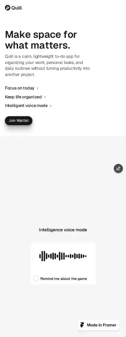 Quill App home page on mobile