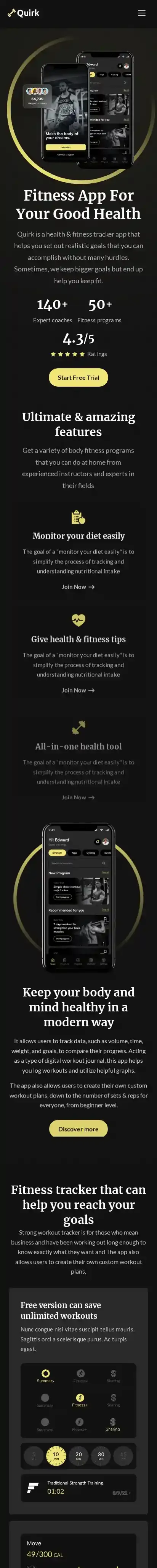 Quirk home page on mobile