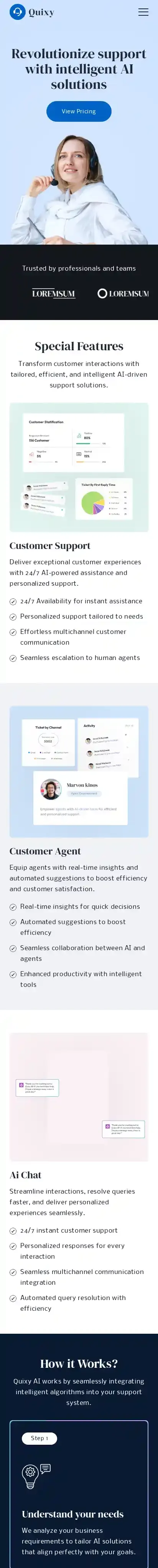 Quixy home page on mobile