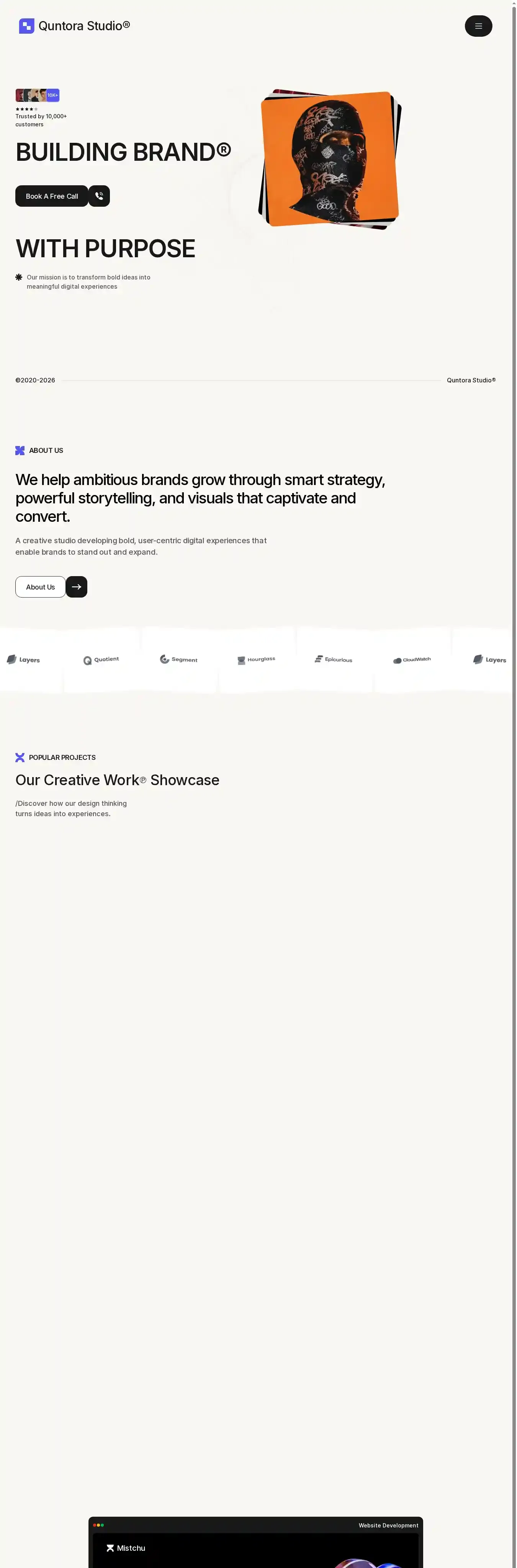 Quntora home page on desktop