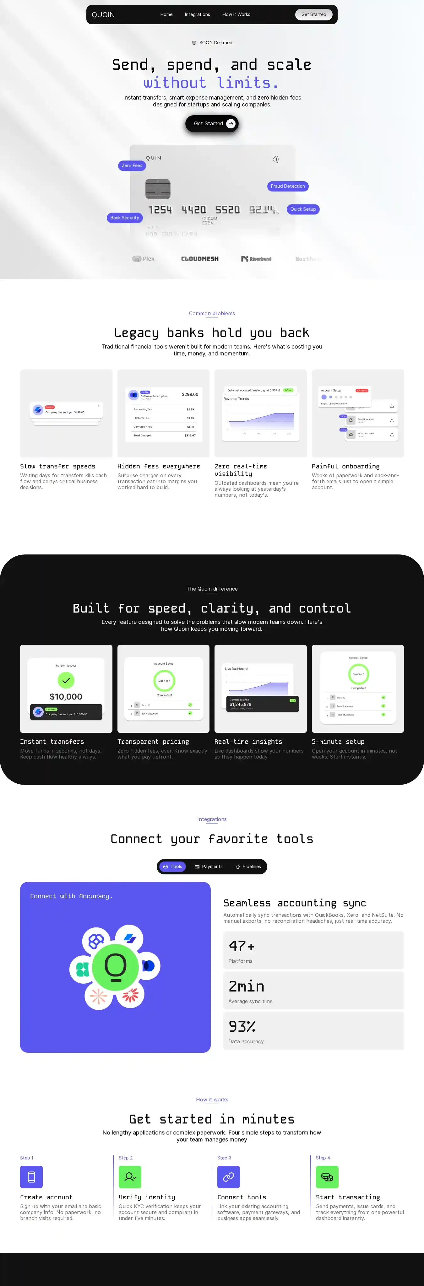 Quoin Tech home page on desktop