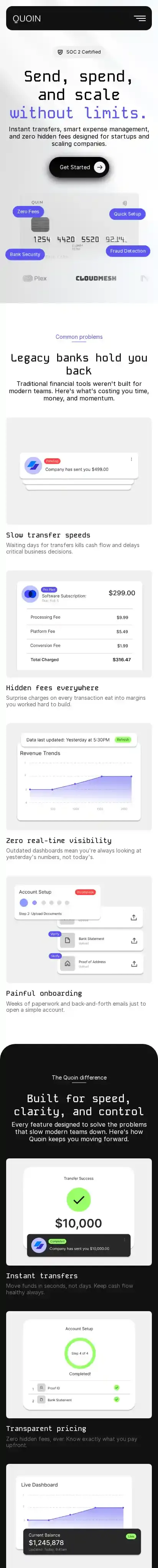 Quoin Tech home page on mobile