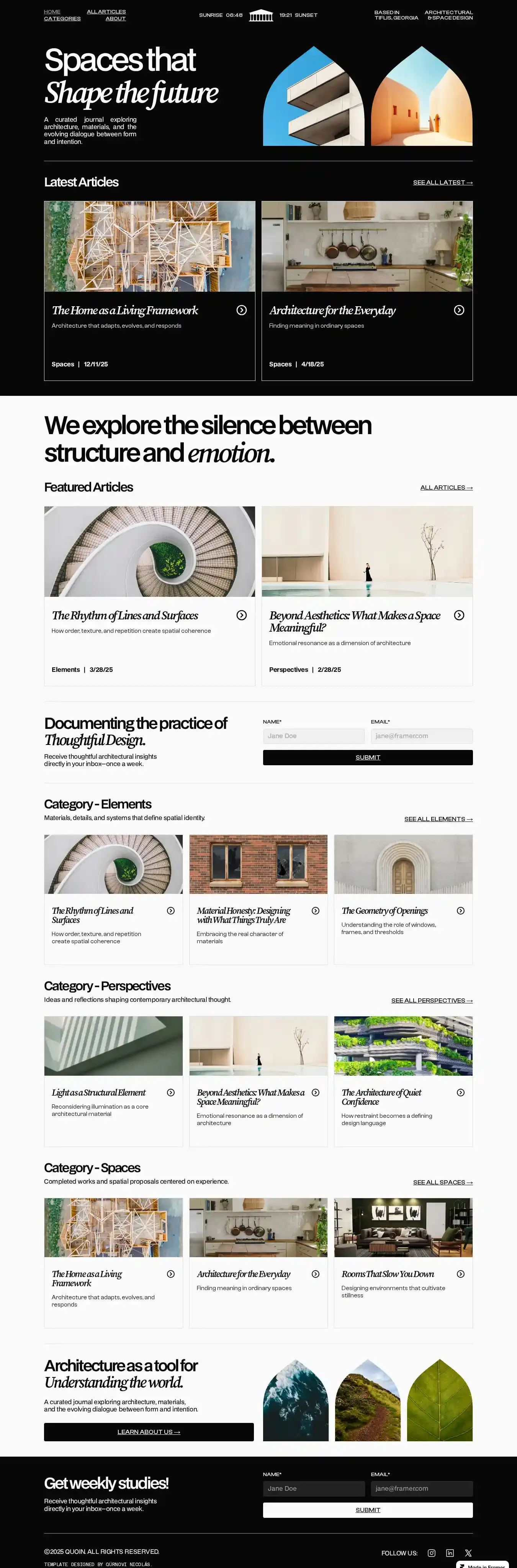 Quoin home page on desktop