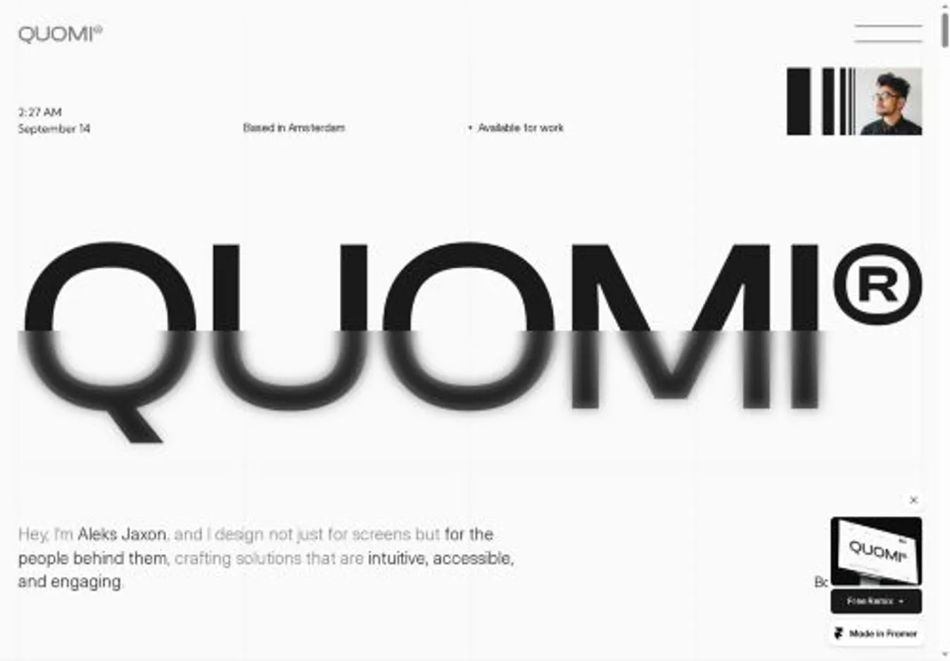 Quomi home page on desktop