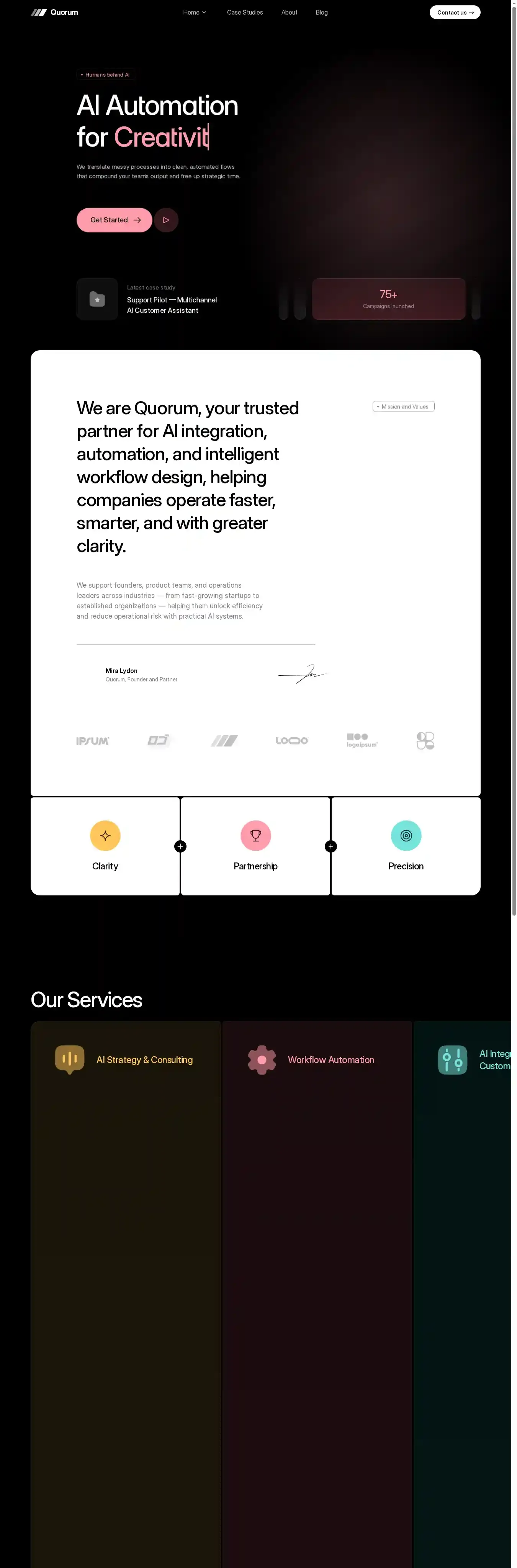 Quorum home page on desktop