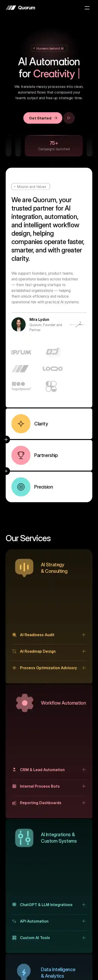Quorum home page on mobile