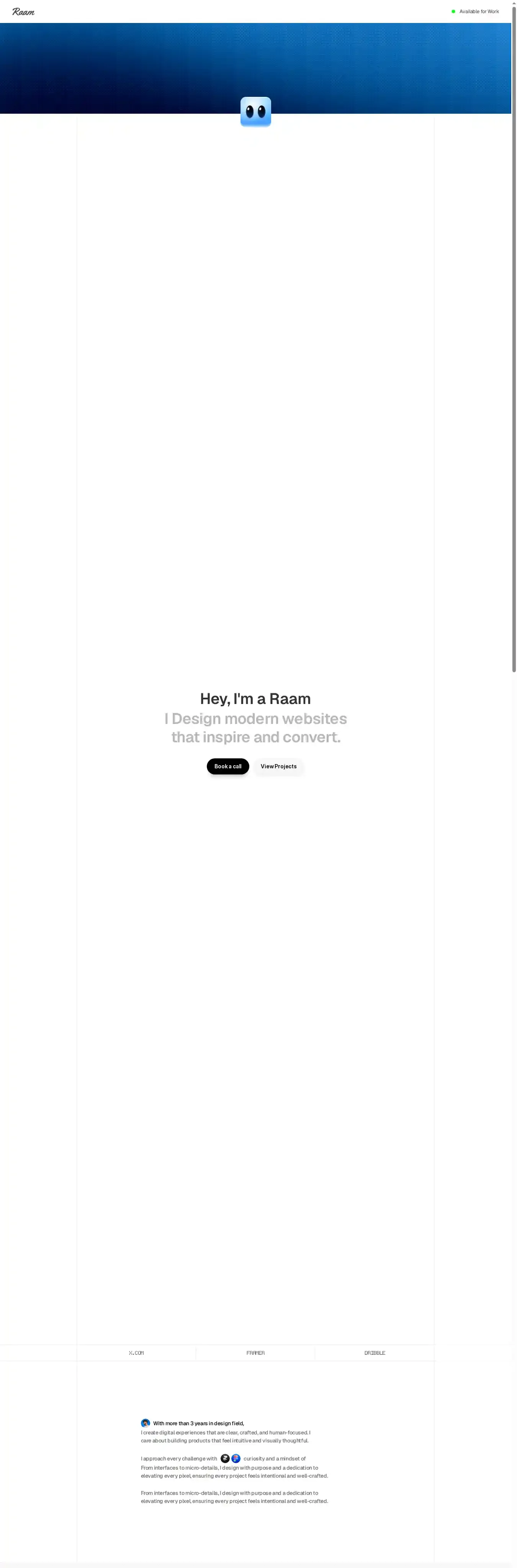 Raam home page on desktop