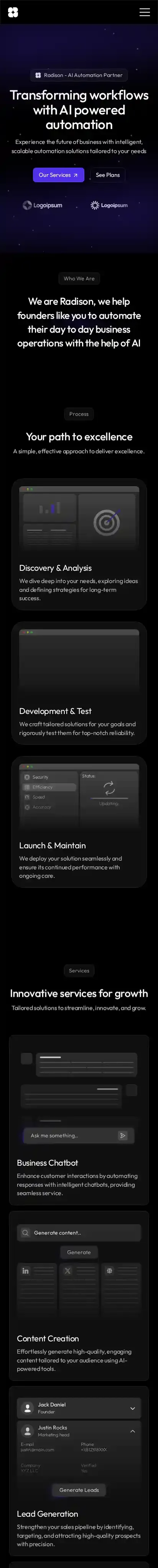 Radison home page on mobile