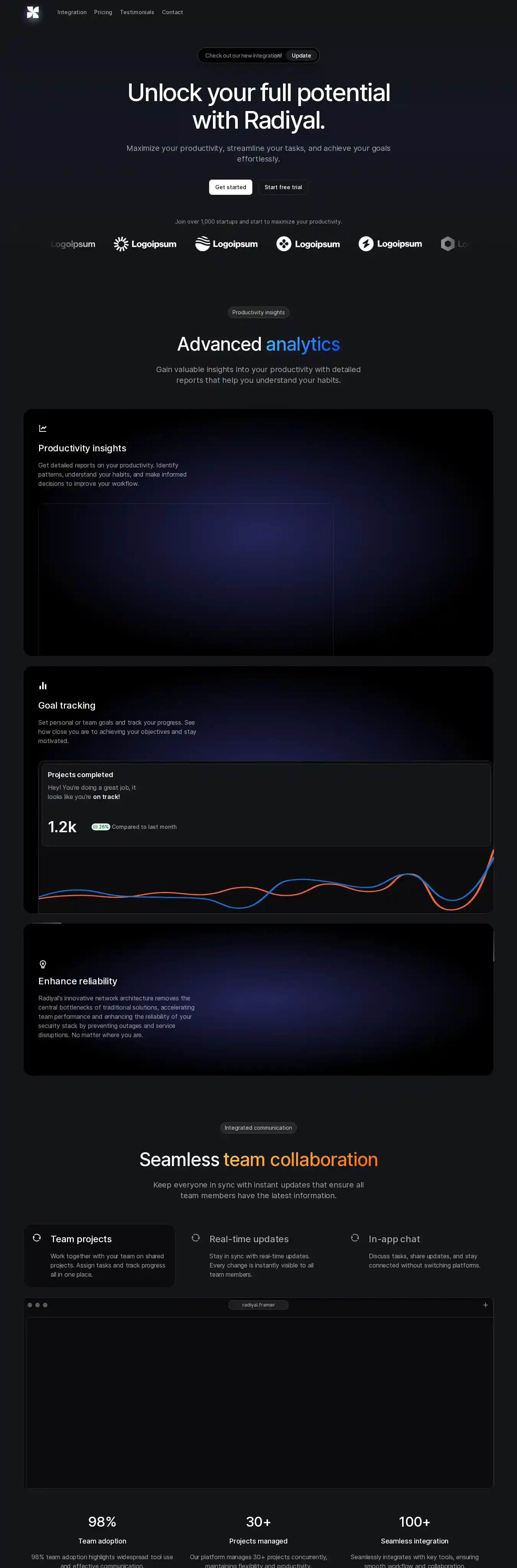 Radiyal home page on desktop