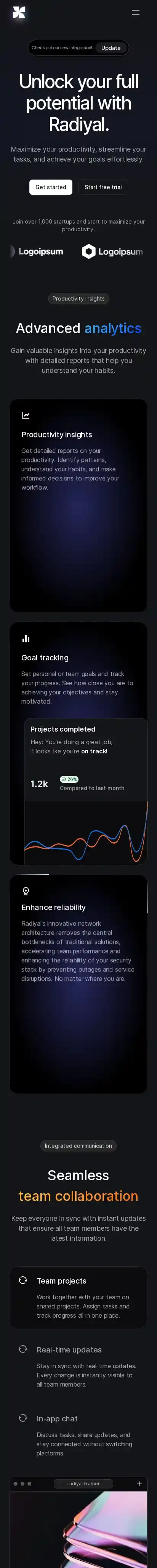 Radiyal home page on mobile