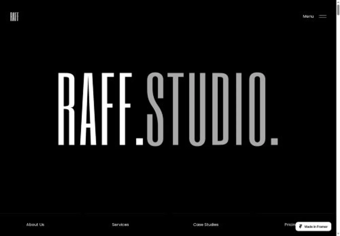 Raff home page on desktop