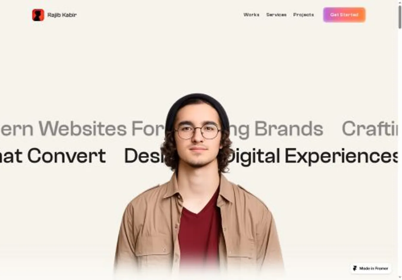 Rajib Kabir home page on desktop