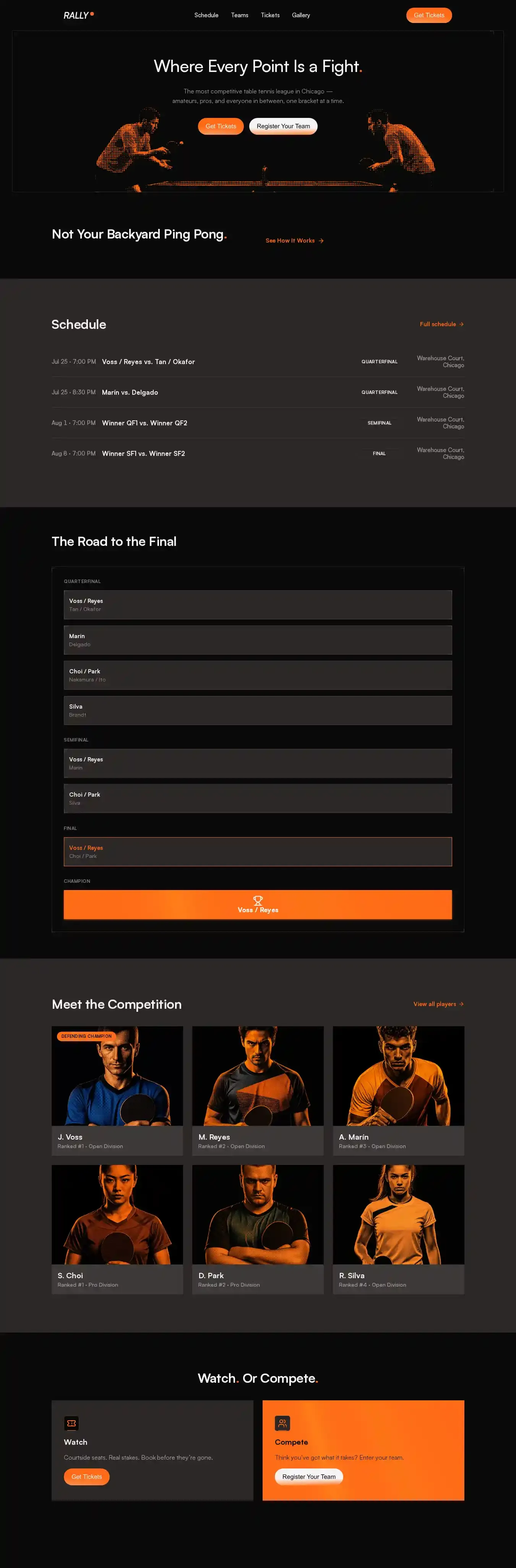 Rally — Table Tennis home page on desktop