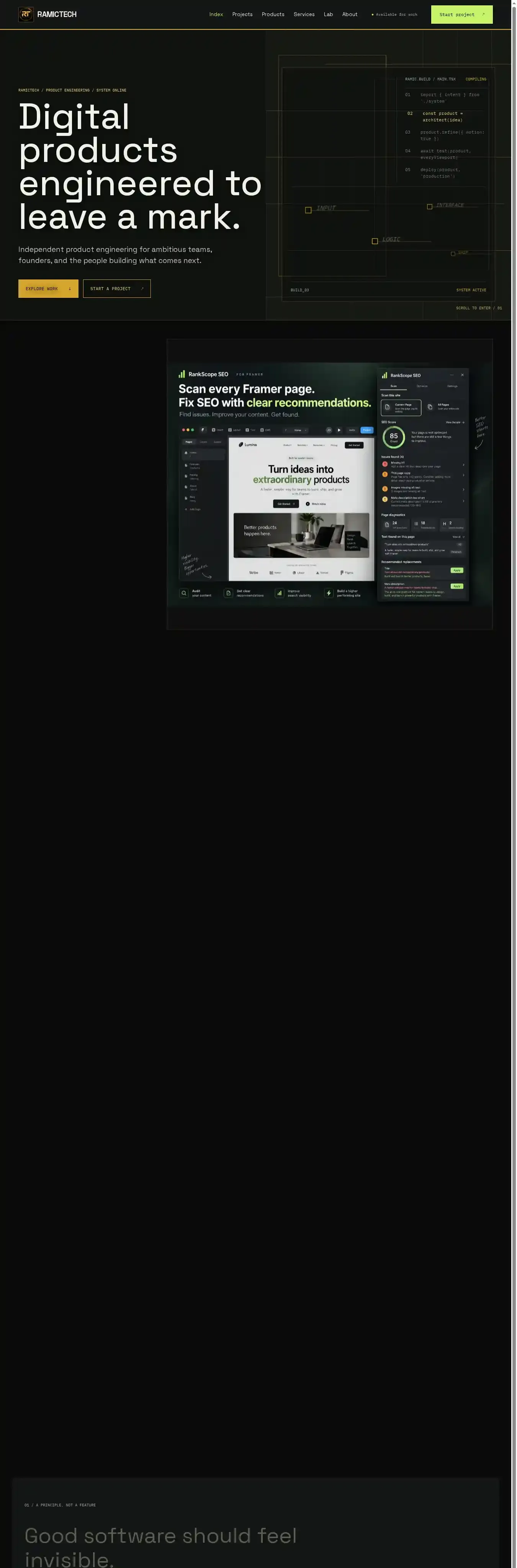 RamicTech Developer home page on desktop